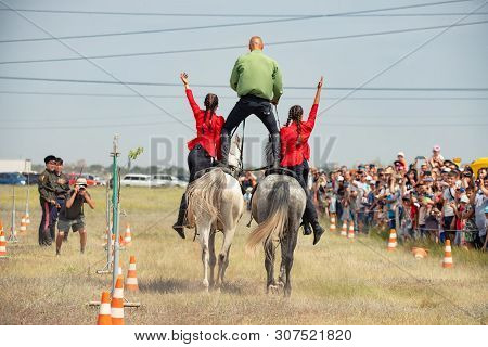 Demonstration Of Cossacks Ability Of Representatives To Stay In Saddle And Perform Tricks On Horseba