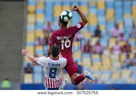 Rio De Janeiro, Brazil - June 16, 2019: Hassan Al Haidos Of Qatar Kicks The Ball During The 2019 Ame