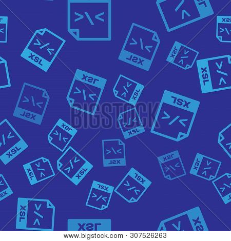 Blue Xsl File Document Icon. Download Xsl Button Icon Isolated Seamless Pattern On Blue Background. 