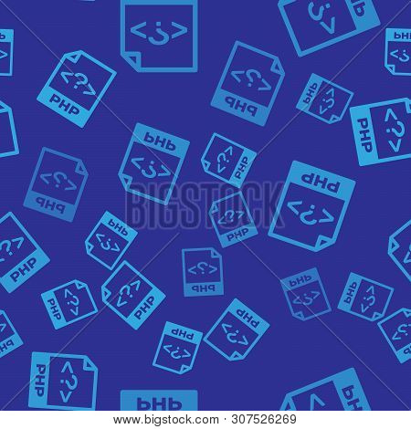 Blue Php File Document Icon. Download Php Button Icon Isolated Seamless Pattern On Blue Background. 