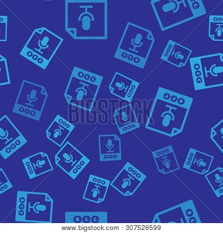Blue Ogg File Document Icon. Download Ogg Button Icon Isolated Seamless Pattern On Blue Background. 