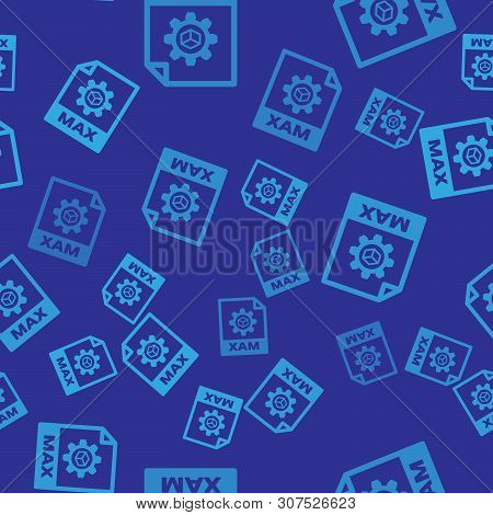 Blue Max File Document Icon. Download Max Button Icon Isolated Seamless Pattern On Blue Background. 