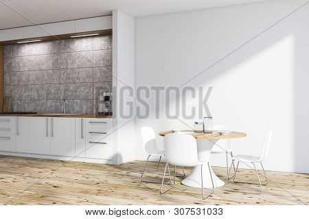 White Kitchen Corner With Round Table