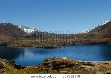 Nature Landscape View Of Lulusar Lake With Snow Capped Mountain Range In Kaghan Valley Along Babusar