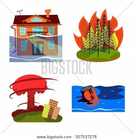 Vector Illustration Of Cataclysm And Disaster Sign. Set Of Cataclysm And Apocalypse Stock Vector Ill