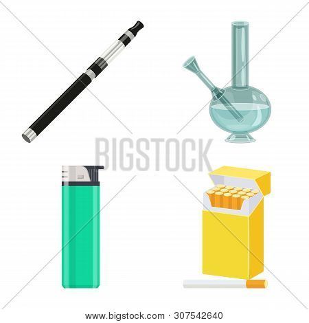 Isolated Object Of Cigarette And Tobacco Icon. Collection Of Cigarette And Nicotine Vector Icon For 