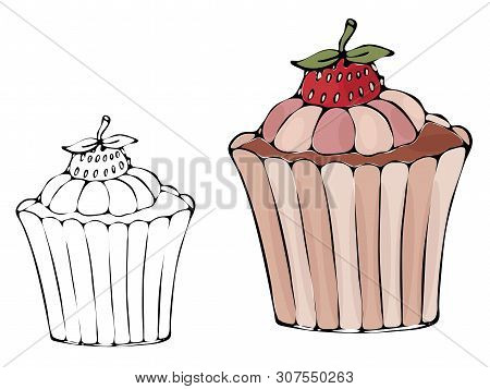Vector Isolated Coloring Bakery Products, Dessert