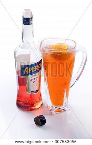 17 May 2019 Bottle Of Aperol Aperitivo Summer Cocktail Drink Isolated On White Background.  Chisinau