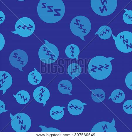 Blue Speech Bubble With Snoring Icon Isolated Seamless Pattern On Blue Background. Concept Of Sleepi