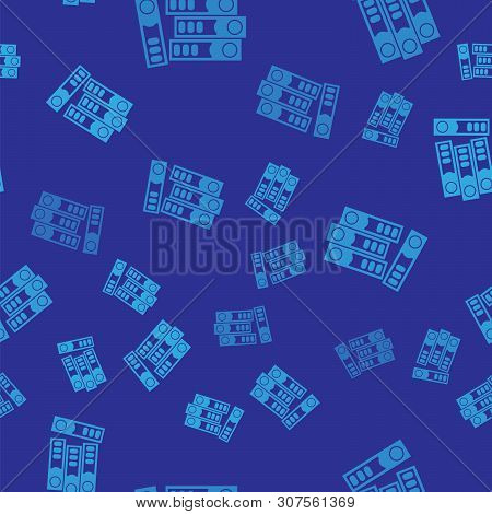 Blue Office Folders With Papers And Documents Icon Isolated Seamless Pattern On Blue Background. Off