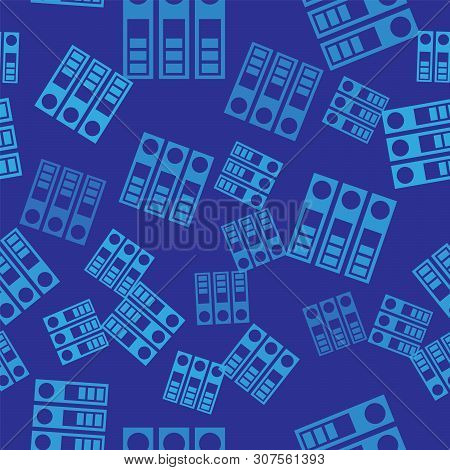 Blue Office Folders With Papers And Documents Icon Isolated Seamless Pattern On Blue Background. Off