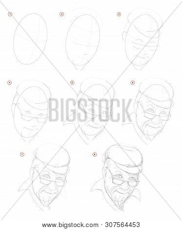 How Create Step By Step Pencil Drawing. Page Shows How To Learn Successively Draw Imaginary Portrait