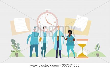 Doctors And Nurses Talking In The Hospital Hall. Medical And Health Conceptdoctors And Nurses Talkin