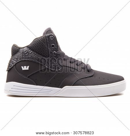 Vienna, Austria - August 25, 2017: Supra Khan Black And White Sneaker On White Background.