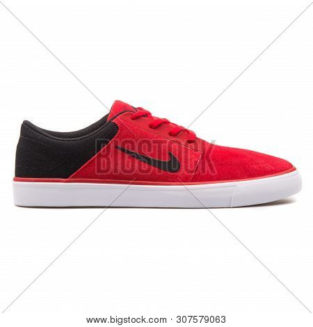 Vienna, Austria - August 25, 2017: Nike Sb Portmore Red, Black And White Sneaker On White Background