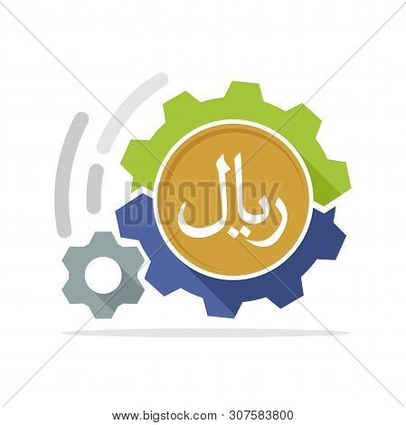 Vector Illustration Icon With The Concept Of Money Making Machine For Riyal Currency