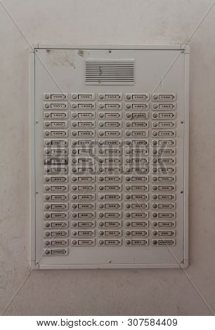 Ring Bell Button Board Of A Appartement Block