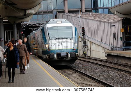 Oslo, Norway - June 20, 2019: Nsb Class 72 Electric Multiple Unit Commuter Train Arriving At Track 9