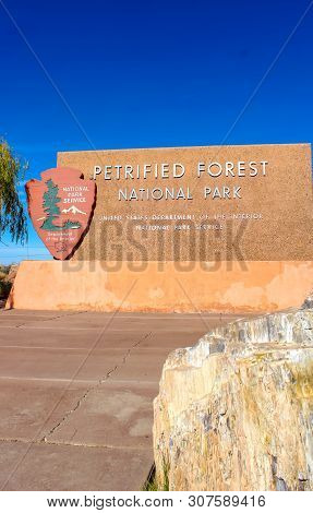 Petrifed Forest National Park Sign Off Route 66 In Arizona - November 3, 2018