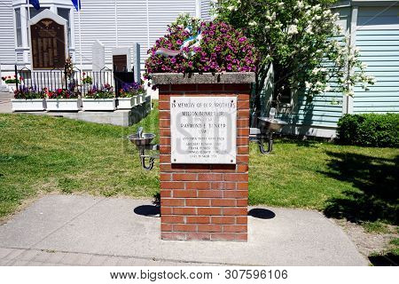 Mackinac Island, Michigan / United States - June 11, 2018: A  Monument To Brothers Milton Bunker, Jr