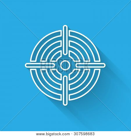 White Target Sport For Shooting Competition Icon Isolated With Long Shadow. Clean Target With Number