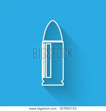 White Bullet Icon Isolated With Long Shadow. Vector Illustration