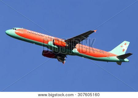 Borispol, Ukraine - June 21, 2019: Ur-wrj Wind Rose Aviation Airbus A321-231 Aircraft On The Blue Sk