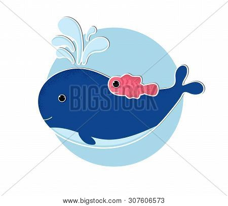 Vector Illustration. Cartoon Whale Icon In Modern Flat Style. Ocean Animal Fish Character. Isolated 