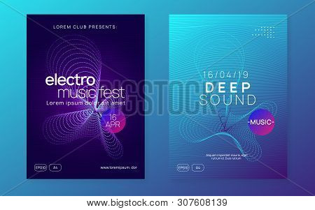 Dj Party. Dynamic Fluid Shape And Line. Digital Concert Cover Set. Neon Dj Party Flyer. Electro Danc