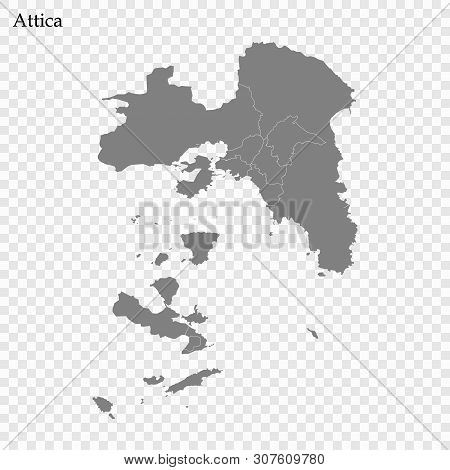 High Quality Map Of Attica Is A Region Of Greece, With Borders Of The Regional Units