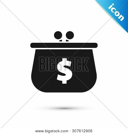 Black Wallet With With Dollar Symbol Icon Isolated On White Background. Purse Icon. Cash Savings Sym