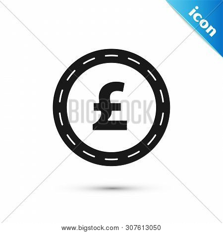 Black Coin Money With Pound Sterling Symbol Icon Isolated On White Background. Banking Currency Sign