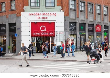 Oslo, Norway - June 20, 2019. The Entrance At Skippergata Street To Department Store Arkaden Shoppin