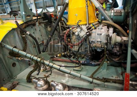 Tyumen, Russia - June 5, 2019: Aircraft Repair Helicopter Utair Engineering Plant. Eurocopter Helico