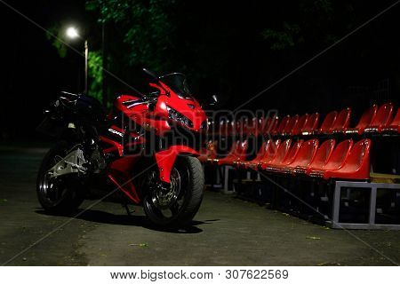 Krasnoyarsk, Russia - May 27, 2019: Red And Black Sportbike Honda Cbr 600 Rr 2005 Pc37 On The Track 