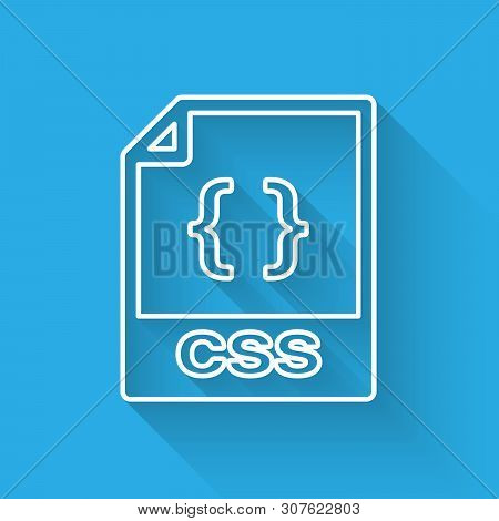 White Css File Document Icon. Download Css Button Line Icon Isolated With Long Shadow. Css File Symb
