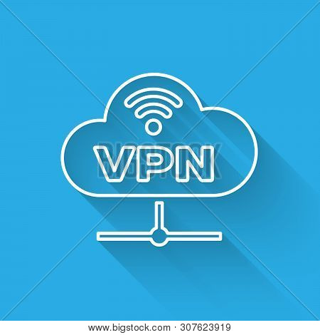White Vpn Network Cloud Connection Line Icon Isolated With Long Shadow. Social Technology. Cloud Com