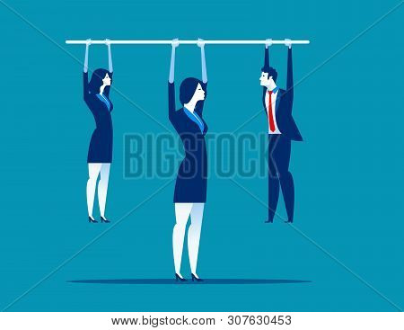 Leadership.  Manager Holding Bar With Hanging Staff. Concept Business Vector Illustration.
