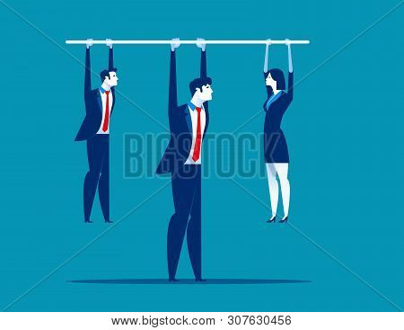 Leadership.  Manager Holding Bar With Hanging Staff. Concept Business Vector Illustration.