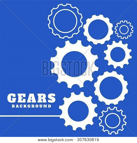 Blue Background With White Gears Setting Vector Illustration