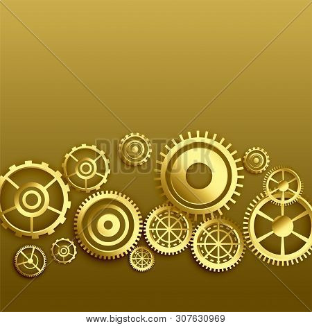 Golden Metallic Gears Background Design Vector Illustration