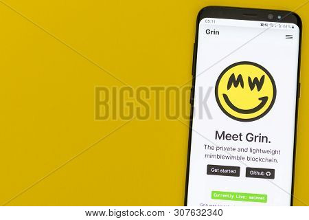 Kyrenia, Cyprus - June 21, 2019: Grin Cryptocurrency Website Displayed On Smartphone Screen. Grin Is