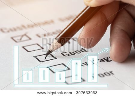 Customer Checklist Survey Form For Feedback Satisfaction Mark Over Application Blue Forms Report Gra