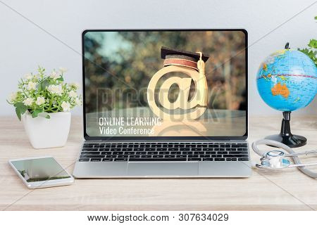 Doctor For Video Conferene Concept. Online E-learning Education In Healthcare Or Medical Through Tec