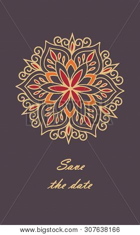 Vector Circle Lace Hand Drawn Oriental Ornament Card