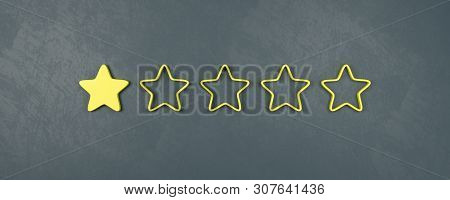 One Of Five Yellow Star Shapes 3d Illustration, Very Bad Rating Concepts
