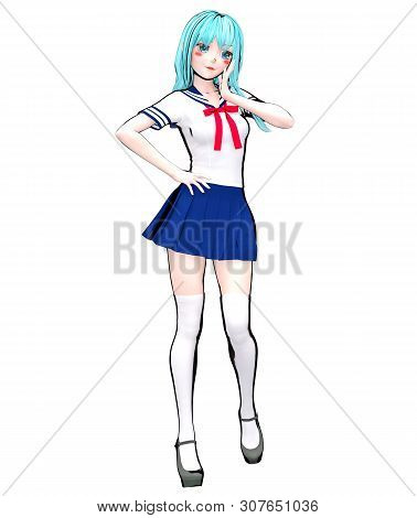 3D Japanese Anime Schoolgirl.
