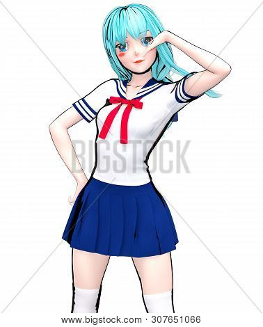 3D Japanese Anime Schoolgirl.