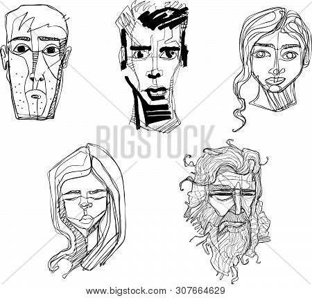 Hand Drawn Vector Illustration Or Drawing Of Some Human Faces