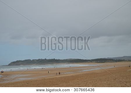 Wide And Long Somo Beach In The Bay In Front Of Santander. August 24, 2013. Santander, Cantabria. Va